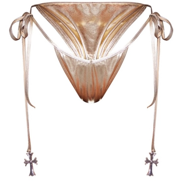 PrettyLittleThing Metallic Gold Bikini with Silver Cross Accents Size 6 - Picture 8 of 10